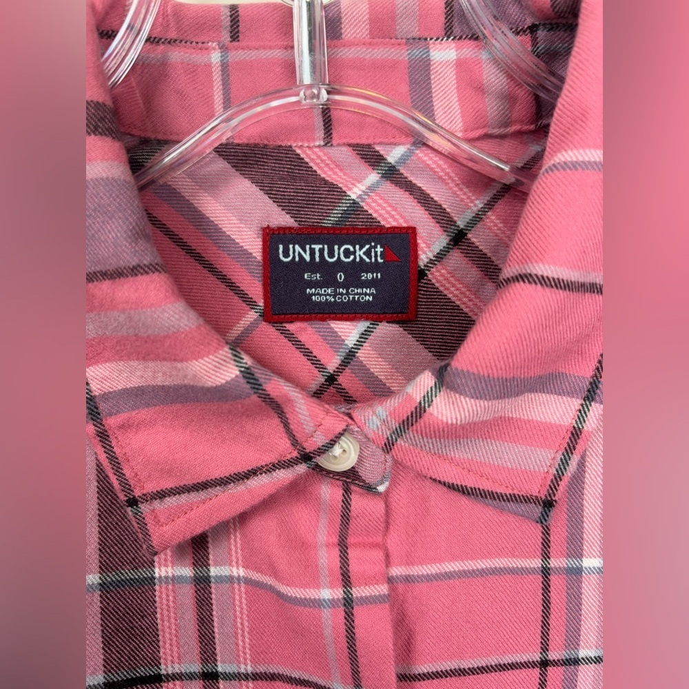 NEW UNTUCKit Florio 100% Cotton Long Sleeve Button Up Pink Plaid Shirt 0‎ 1031 - Picture 3 of 7
